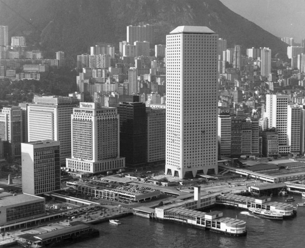 reference image full shot of the iconic 1970s Jardine House architecture in Hong Kong