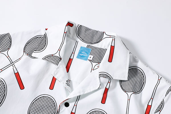 collar view of a Hong Kong made GOC Studio white and red badminton cotton poplin shirt