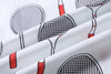 close up of white and red badminton cotton poplin fabric texture