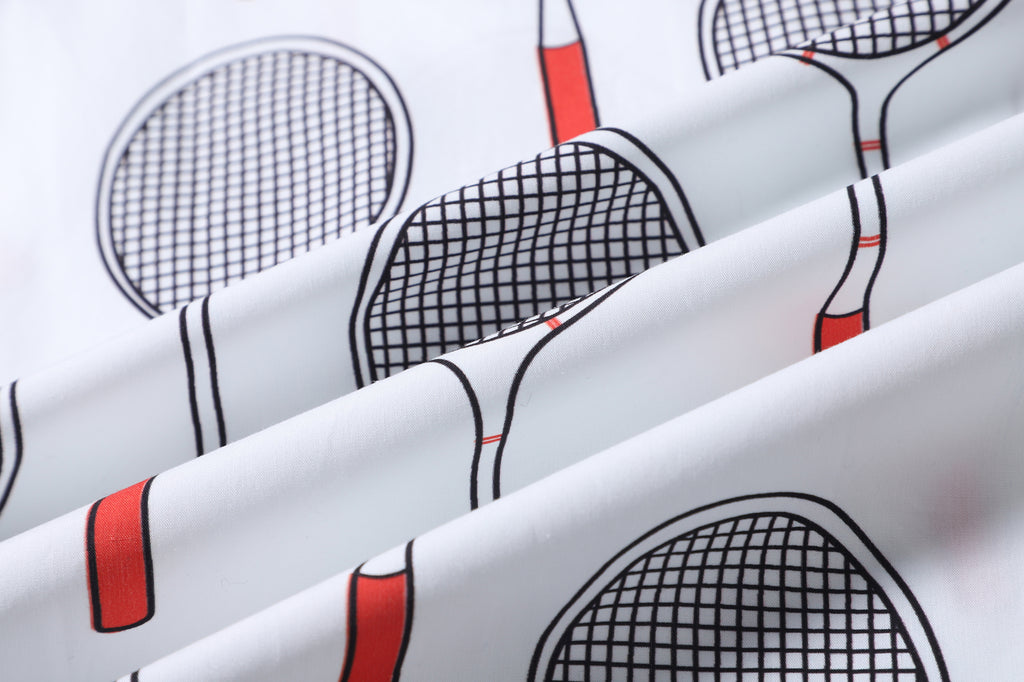 close up of white and red badminton cotton poplin fabric texture