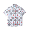 front view of a Hong Kong made GOC Studio white and red badminton cotton poplin shirt