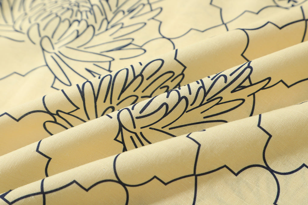 close up of yellow chrysanthemum Tencel linen fabric texture