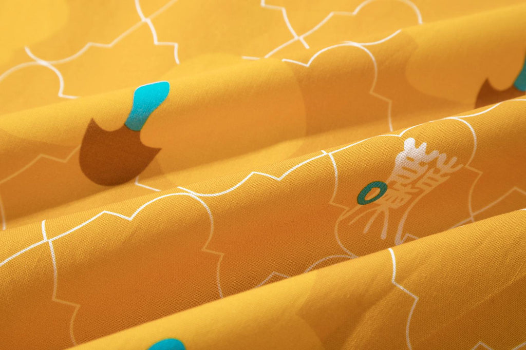 close up of yellow orchid cotton fabric texture