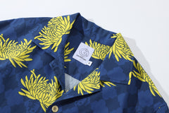 Floral pattern shirt - chrysanthemum navy 2.0 - GLUE Associates