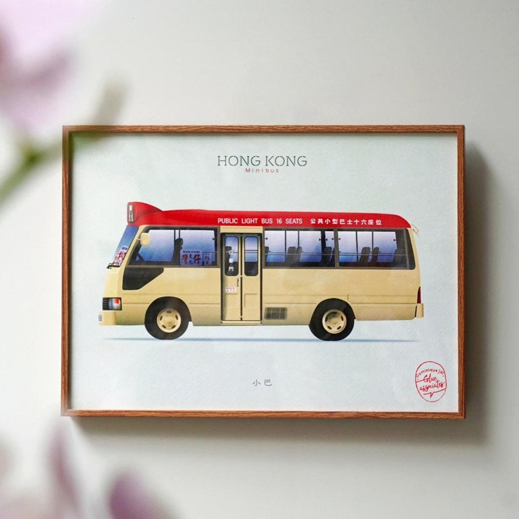 Hong Kong public transport illustration with frame - Red Minibus - GLUE Associates