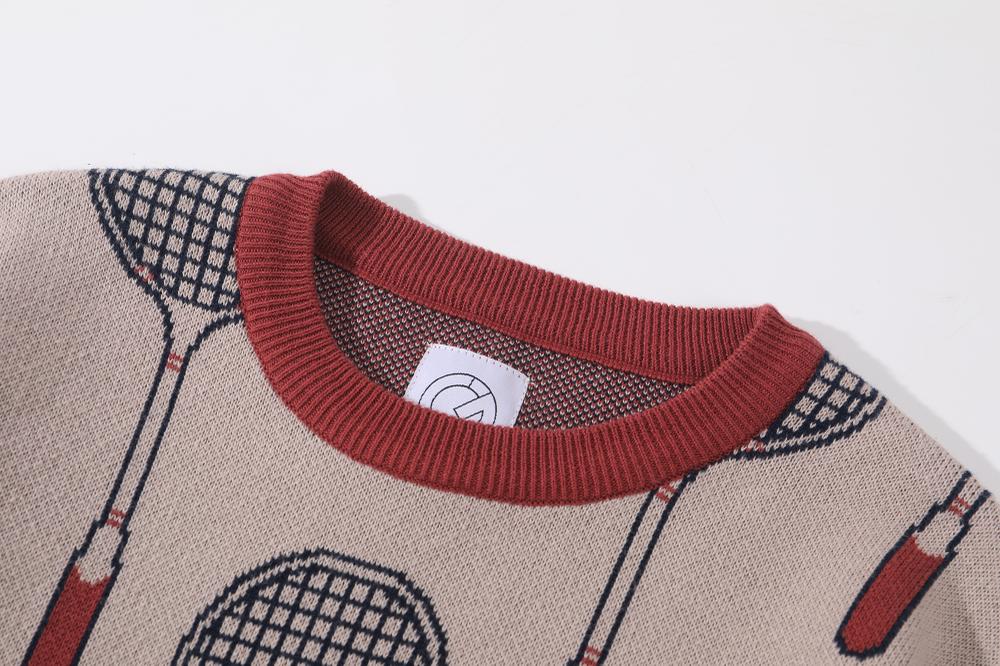 Retro sports double knit cotton crew neck sweater - badminton - GLUE Associates