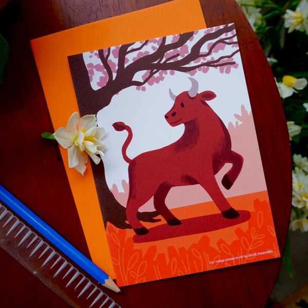 Glue Twelve Zodiac Animals Indigo Printed Cards - Ox - GLUE Associates