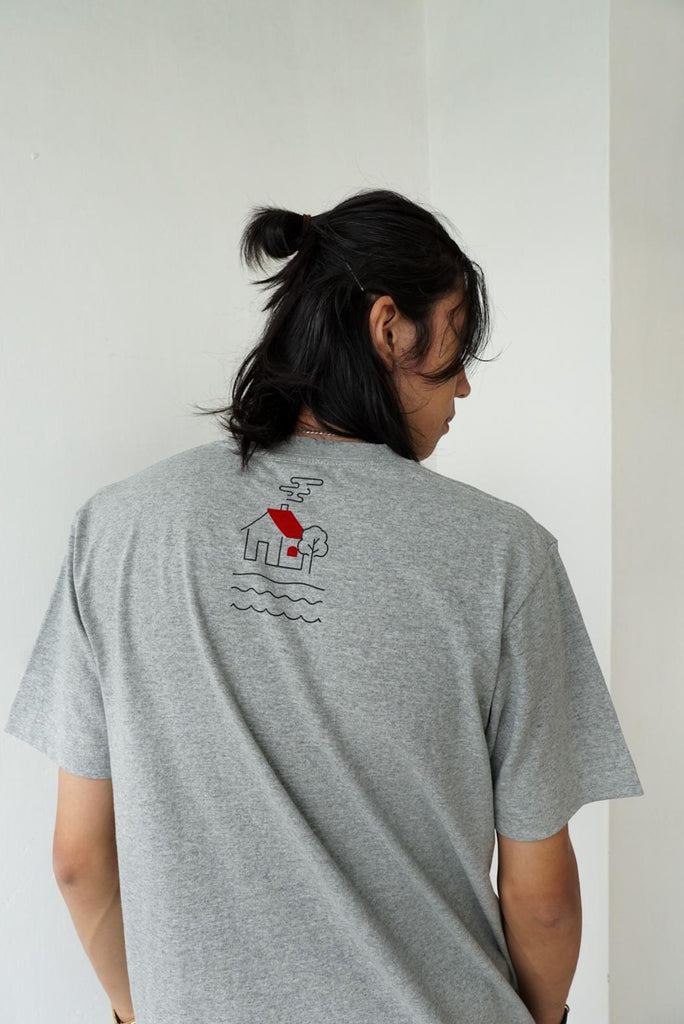 Incense Harbour Pocket T-shirt silkscreen with felt - Grey house - GLUE Associates