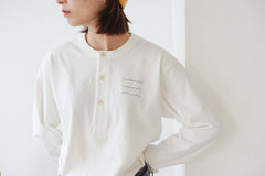 Incense Harbour Henry-neck Embiodery Long Sweatshirt(White) - GLUE Associates