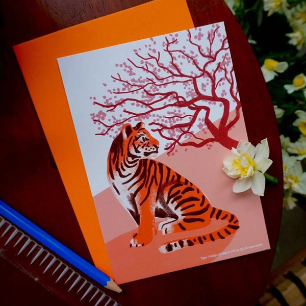 Glue Twelve Zodiac Animals Indigo Printed Card - Tiger - GLUE Associates